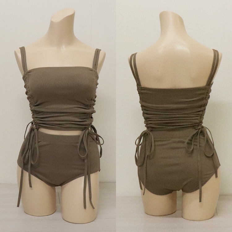 格安新品  サイドギャザー スポーツ | ビキニ ハイウエスト キャミソール 水着・ラッシュガード