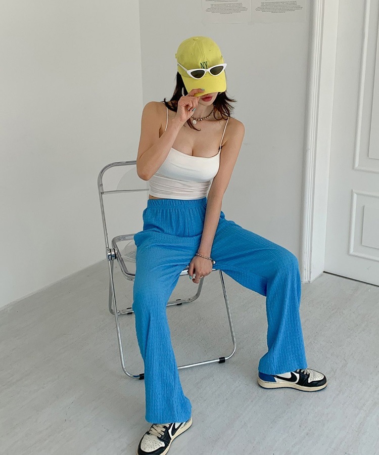 リンクルプリーツ ビビットカラー ワイドパンツ