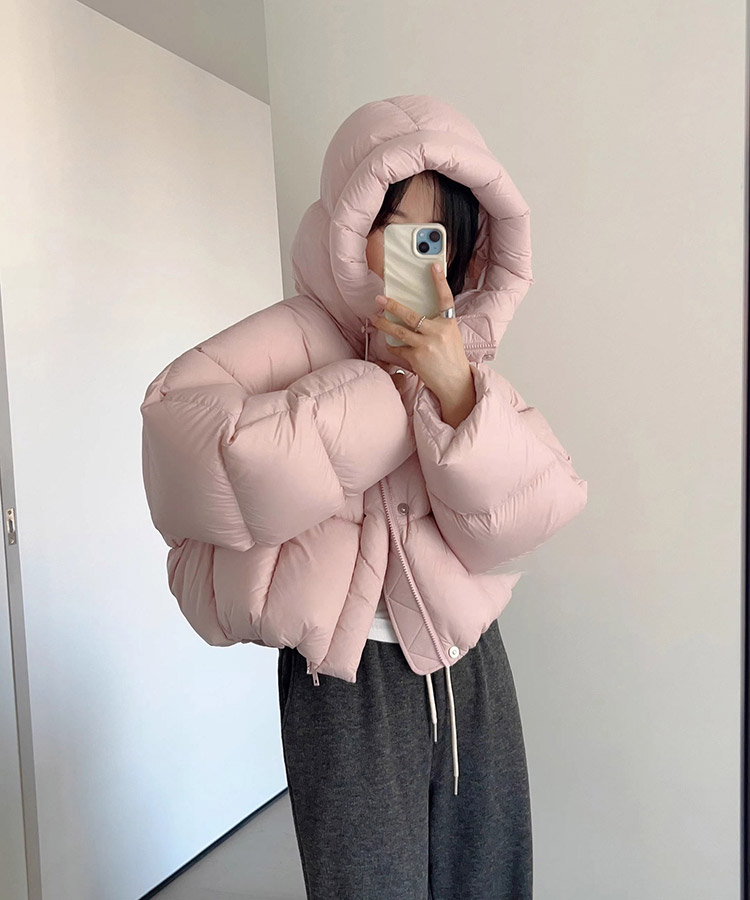 フード付き ショート丈 ふわもこ ダウンジャケット

