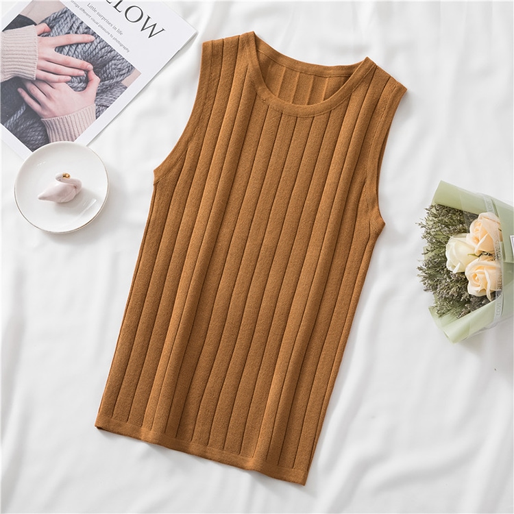 クルーネック 太リブニット タンクトップ