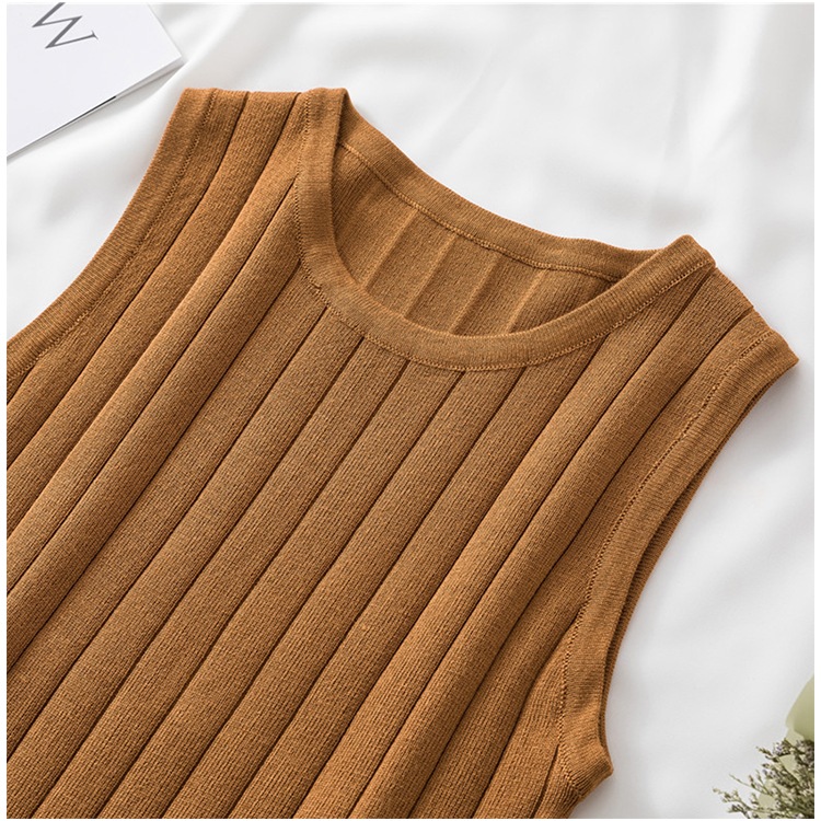 クルーネック 太リブニット タンクトップ