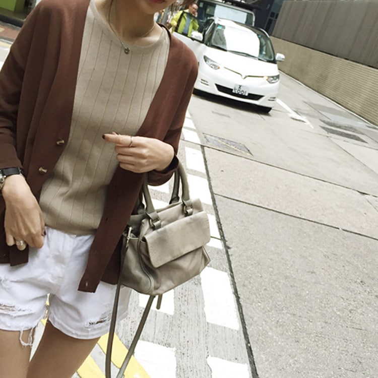 クルーネック 太リブニット タンクトップ