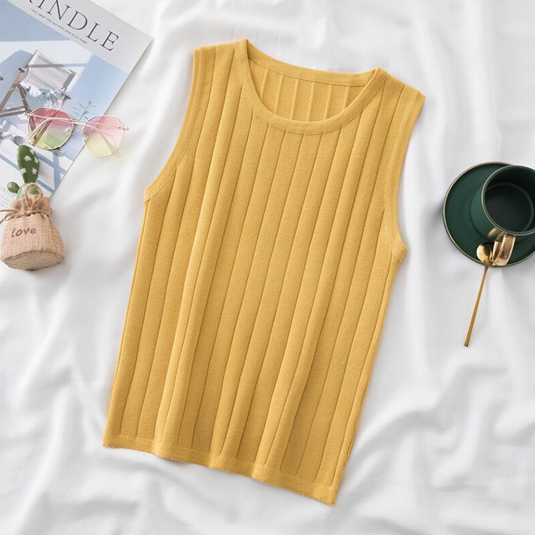 クルーネック 太リブニット タンクトップ