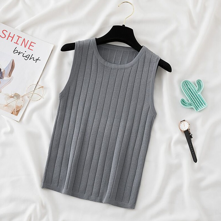 クルーネック 太リブニット タンクトップ