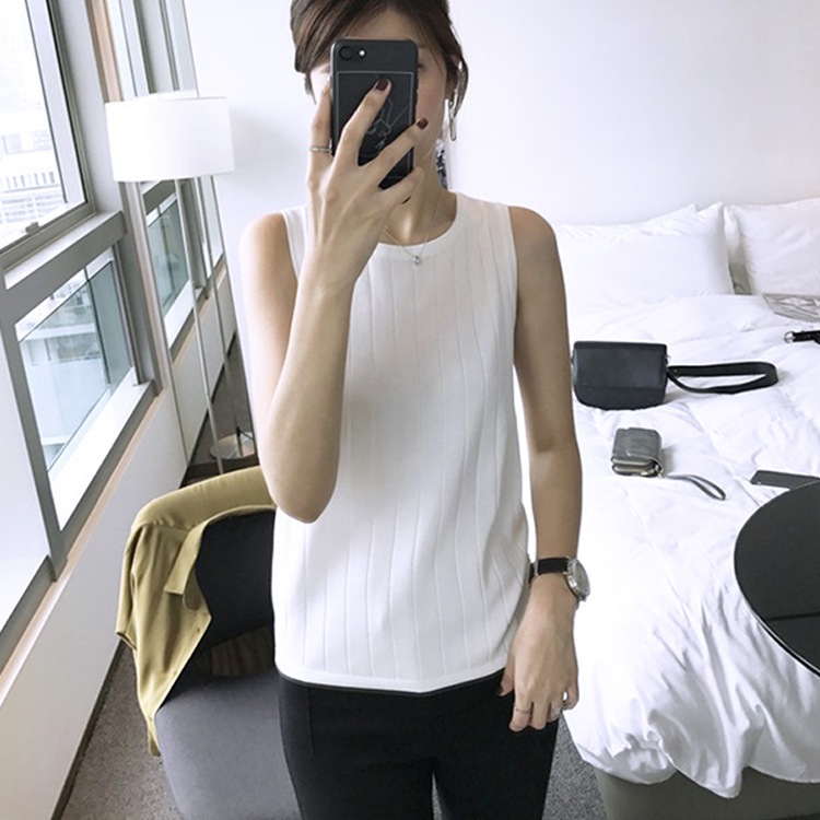 クルーネック 太リブニット タンクトップ