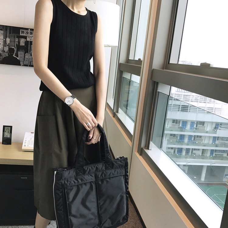 クルーネック 太リブニット タンクトップ