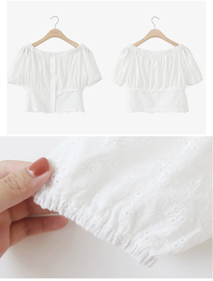 オフショルダーで肩見せ ノースリーブトップス レースブラウス