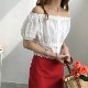 オフショルダーで肩見せ ノースリーブトップス レースブラウス