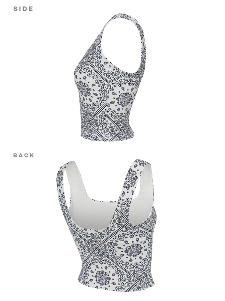 花柄 ペイズリー柄 プリント タンクトップ ヨガウェア