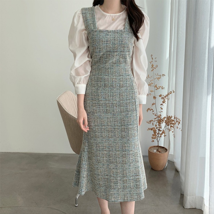 ミックスカラー ツイード セミロング丈 ジャンパースカート