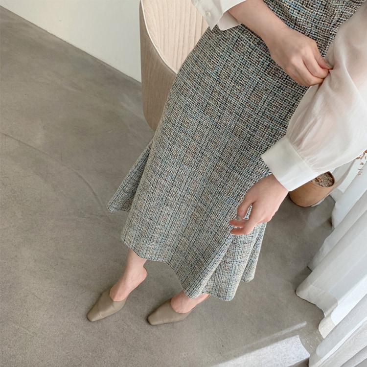 ミックスカラー ツイード セミロング丈 ジャンパースカート