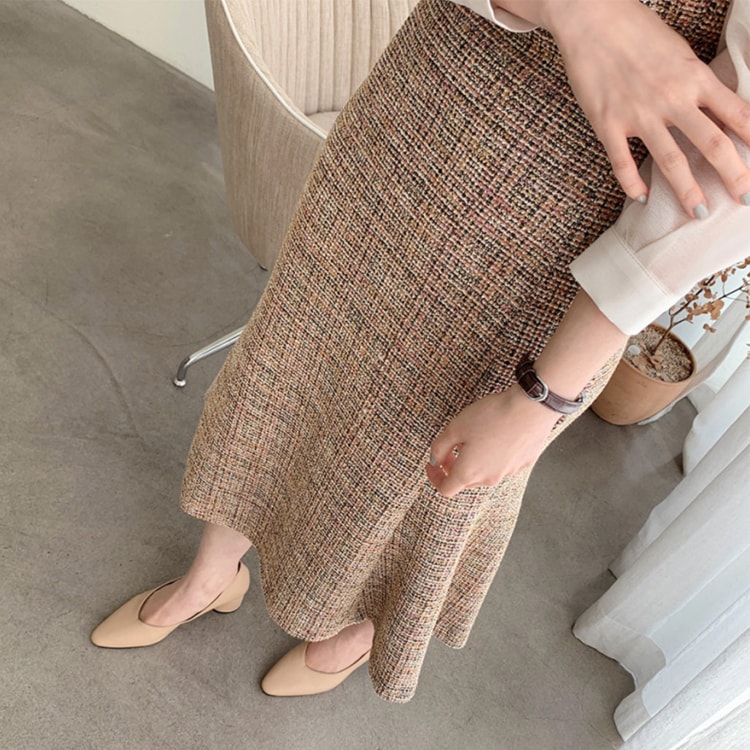 ミックスカラー ツイード セミロング丈 ジャンパースカート