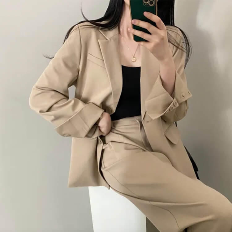 セミロング丈ジャケット ワイドパンツ カジュアルスーツ