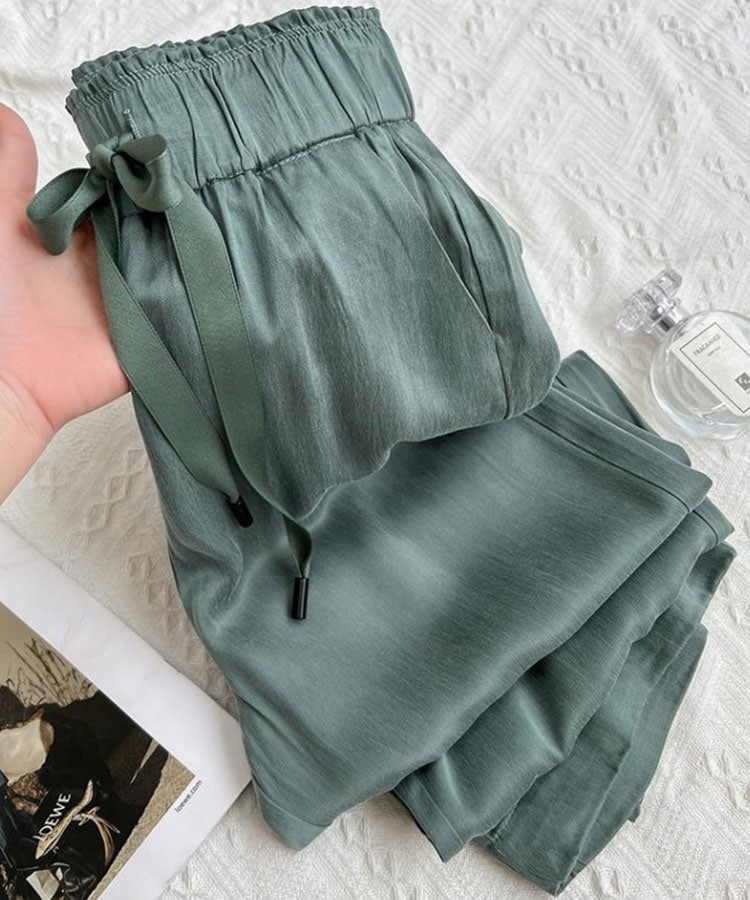 ひんやり涼しい とろみ ロング丈 ワイドパンツ