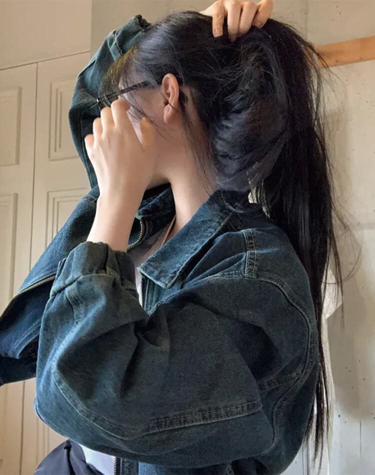 切り替え デニム ジップアップ ショート丈 ジャケット