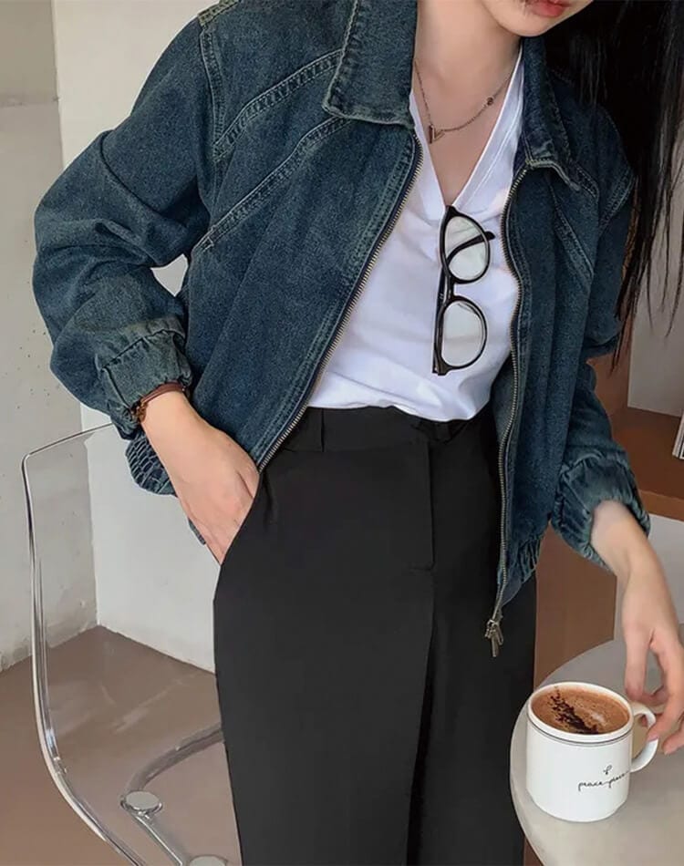 切り替え デニム ジップアップ ショート丈 ジャケット