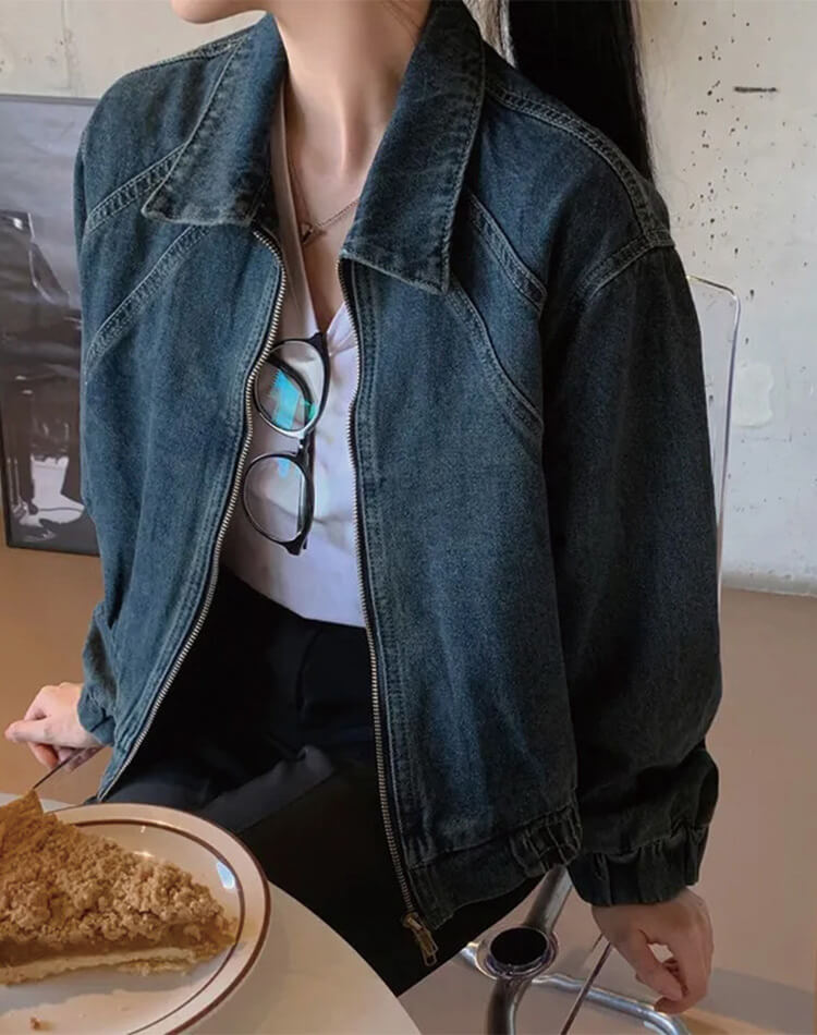 切り替え デニム ジップアップ ショート丈 ジャケット