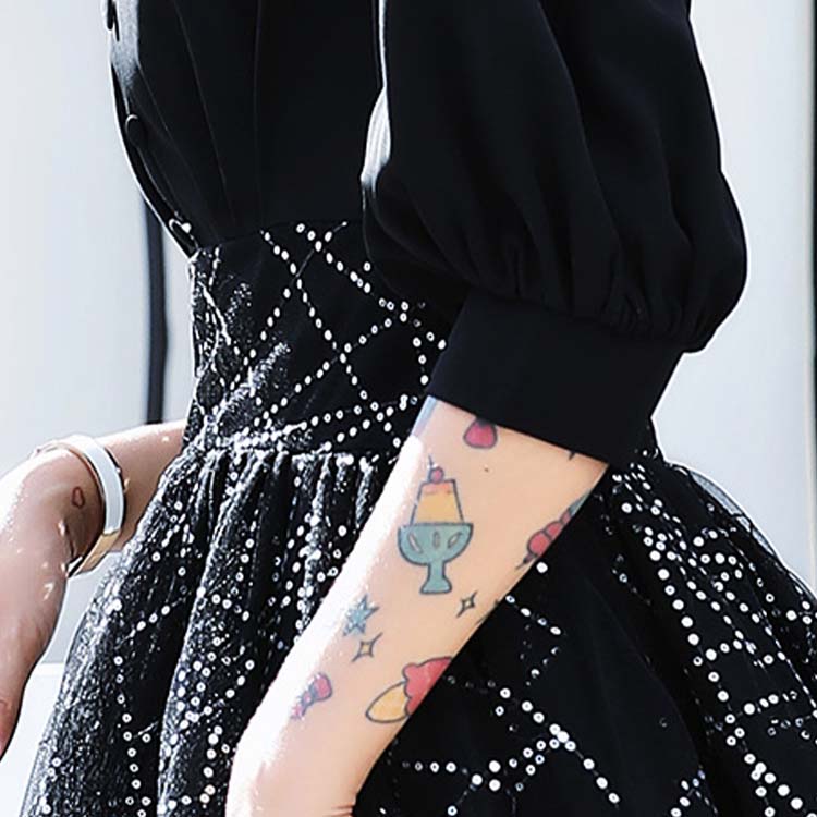 五分袖 チュール切り替え ショート丈 パーティードレス