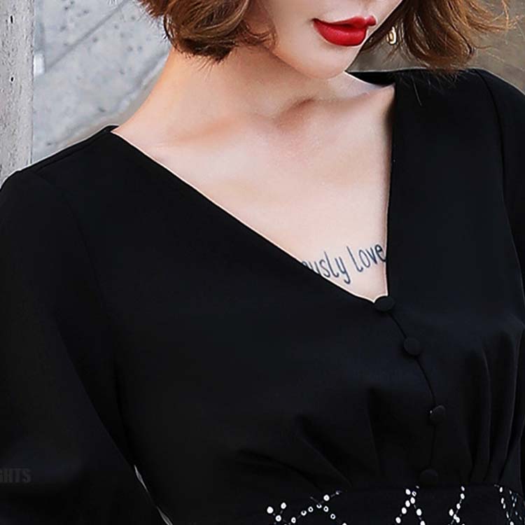 五分袖 チュール切り替え ショート丈 パーティードレス