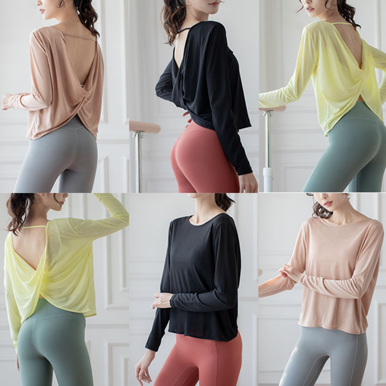 背中見せ バッククロス 長袖Tシャツ ヨガウェア