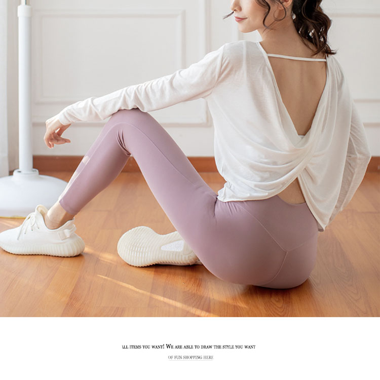 背中見せ バッククロス 長袖Tシャツ ヨガウェア