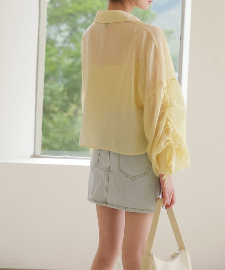 ふんわりボリューム袖 クロップド シアーブラウス