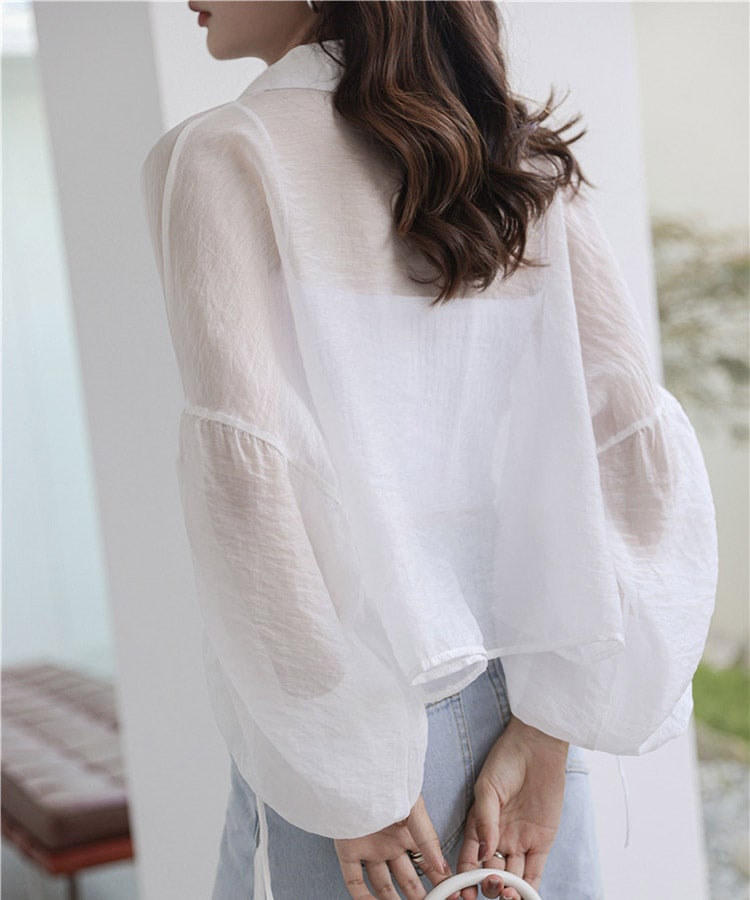 ふんわりボリューム袖 クロップド シアーブラウス