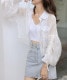 ふんわりボリューム袖 クロップド シアーブラウス