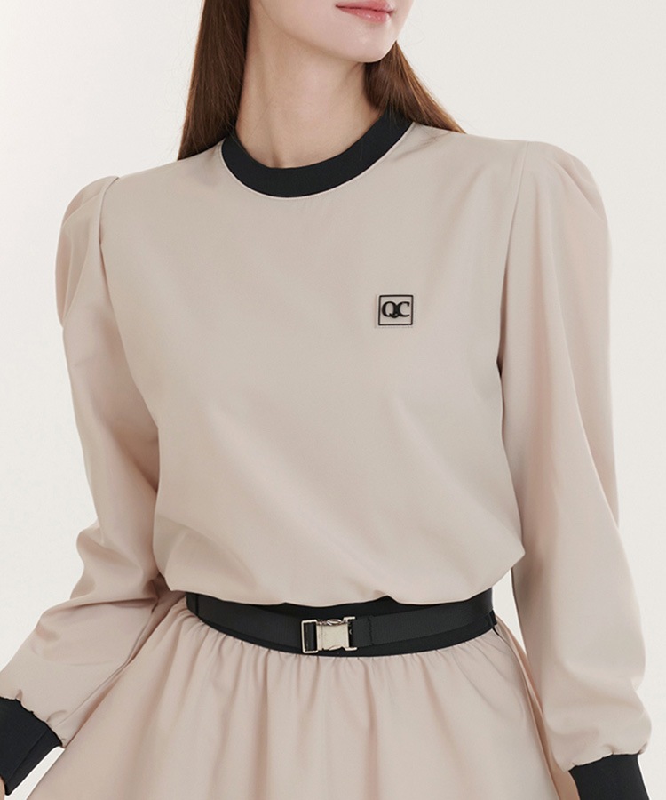 バイカラー 長袖 パフスリーブ トップス 韓国ゴルフウェア