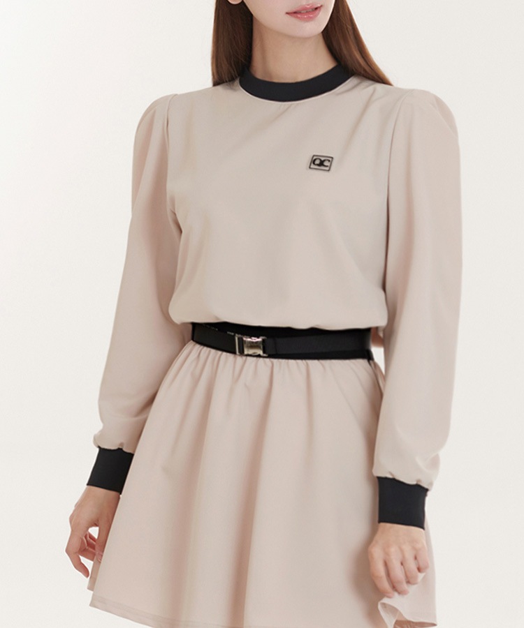 バイカラー 長袖 パフスリーブ トップス 韓国ゴルフウェア