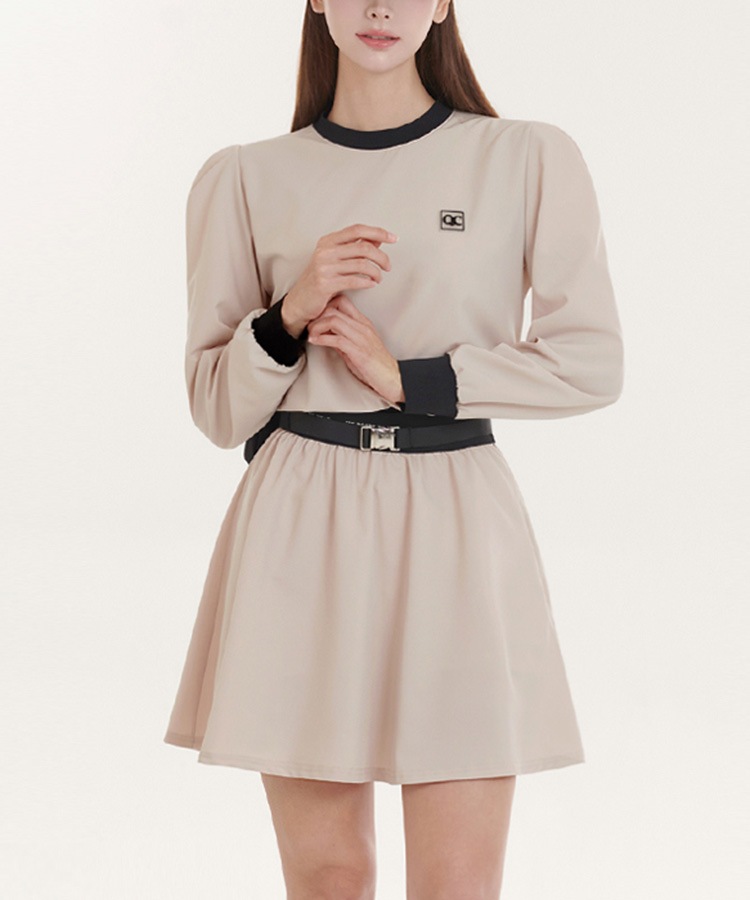 バイカラー 長袖 パフスリーブ トップス 韓国ゴルフウェア