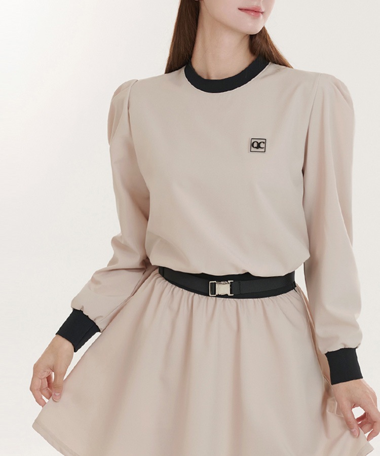 バイカラー 長袖 パフスリーブ トップス 韓国ゴルフウェア