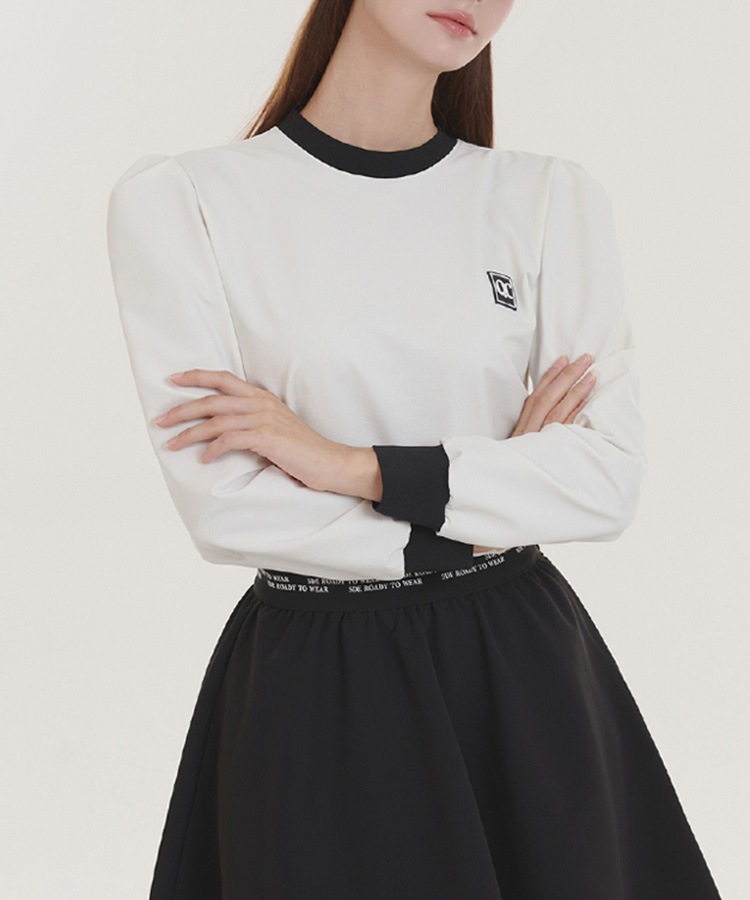 バイカラー 長袖 パフスリーブ トップス 韓国ゴルフウェア