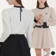 バイカラー 長袖 パフスリーブ トップス 韓国ゴルフウェア