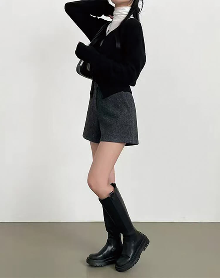 台形 シルエット 秋 冬 ショートパンツ