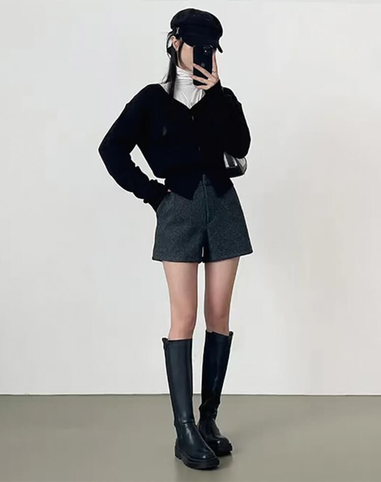 台形 シルエット 秋 冬 ショートパンツ