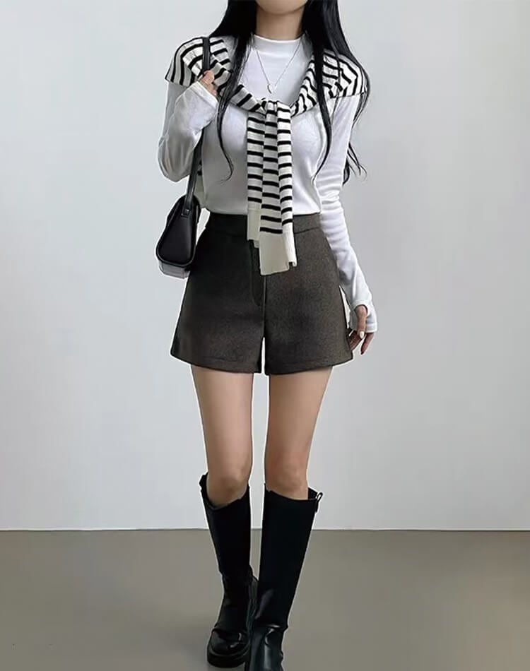 台形 シルエット 秋 冬 ショートパンツ