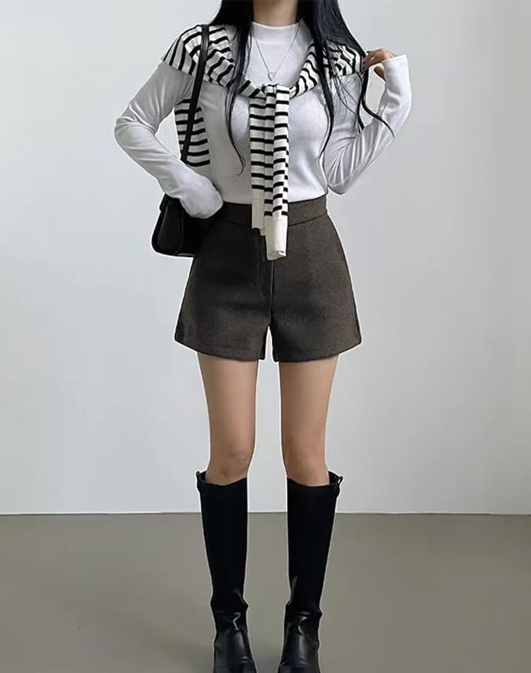 台形 シルエット 秋 冬 ショートパンツ