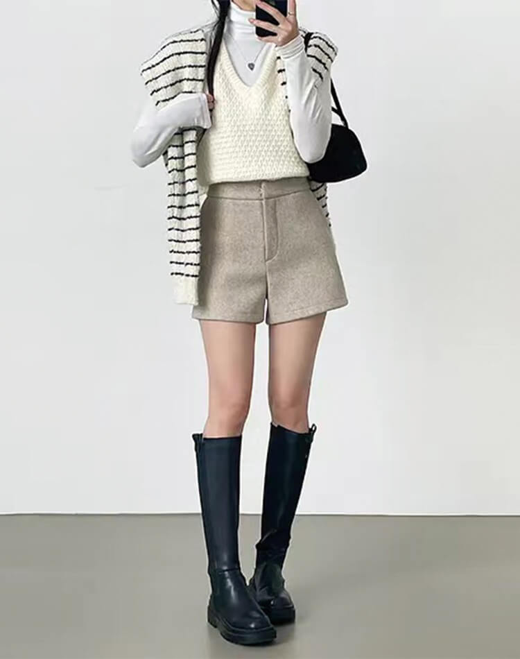 台形 シルエット 秋 冬 ショートパンツ