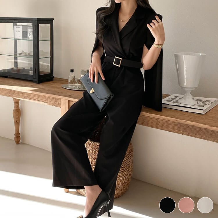 ベルト付き スリットスリーブ オールインワン ドレス | レディース