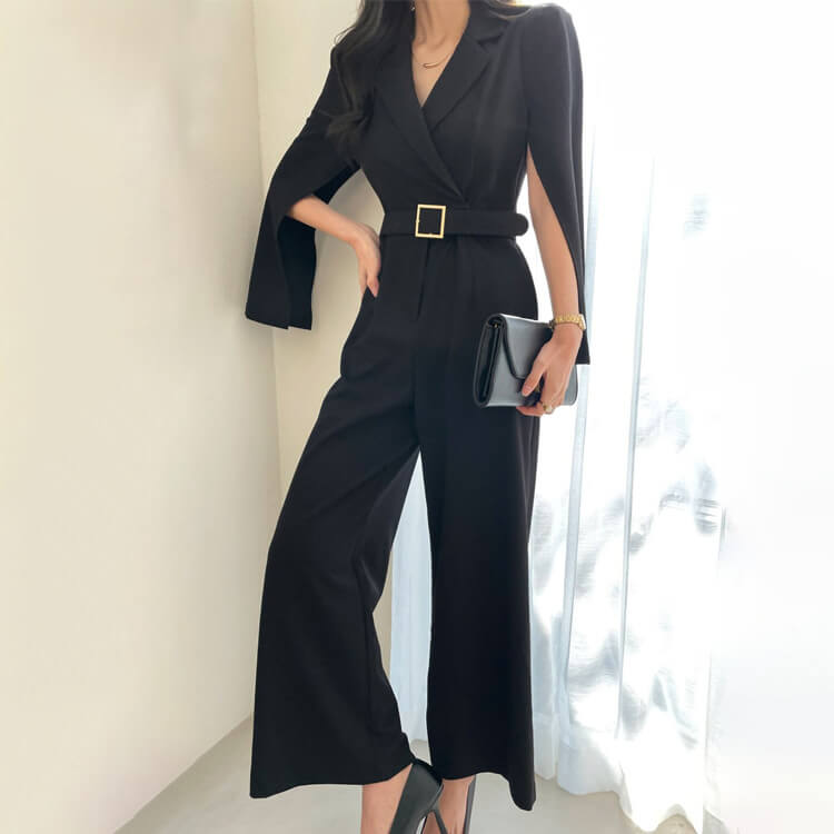 ベルト付き スリットスリーブ オールインワン ドレス