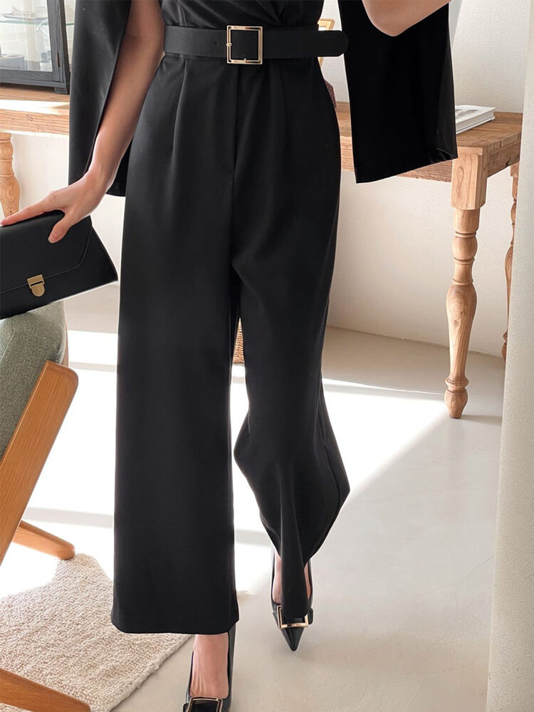 ベルト付き スリットスリーブ オールインワン ドレス