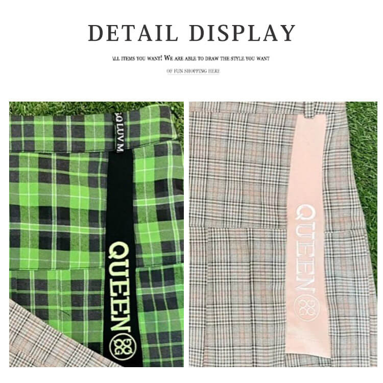 韓国ゴルフウェア ライン×ロゴ チェック柄 ミニスカート