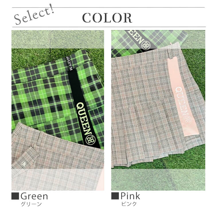 韓国ゴルフウェア ライン×ロゴ チェック柄 ミニスカート