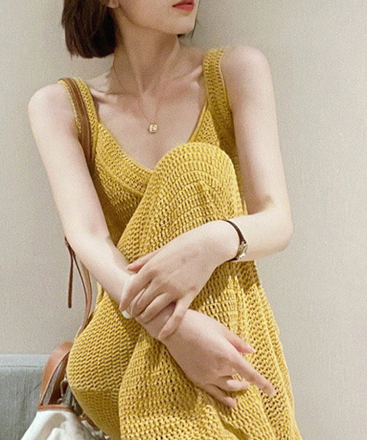 シースルー メッシュ編み ミモレ丈ワンピース