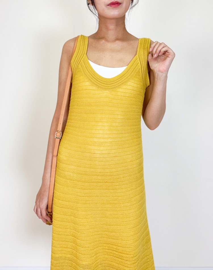 シースルー メッシュ編み ミモレ丈ワンピース