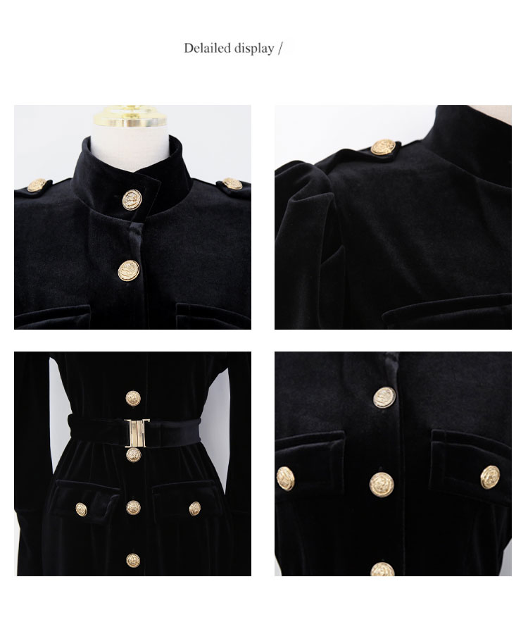 ベルト付き 長袖 ミモレ丈 ベルベット ワンピース

