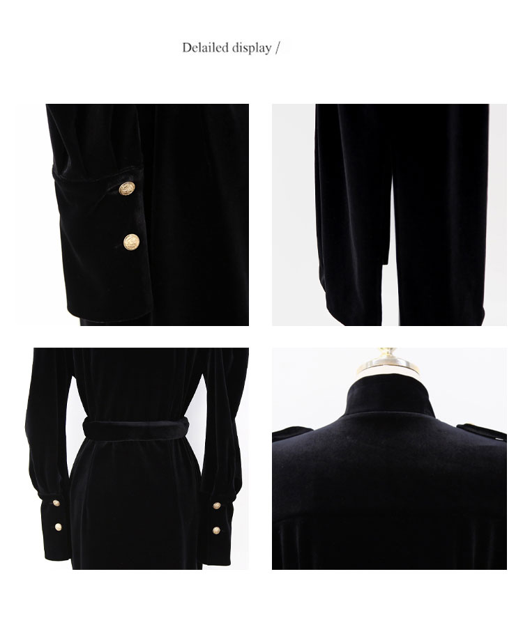 ベルト付き 長袖 ミモレ丈 ベルベット ワンピース

