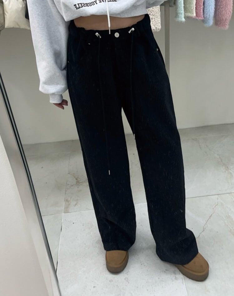 コーデュロイ ウエスト ドロスト ワイドパンツ