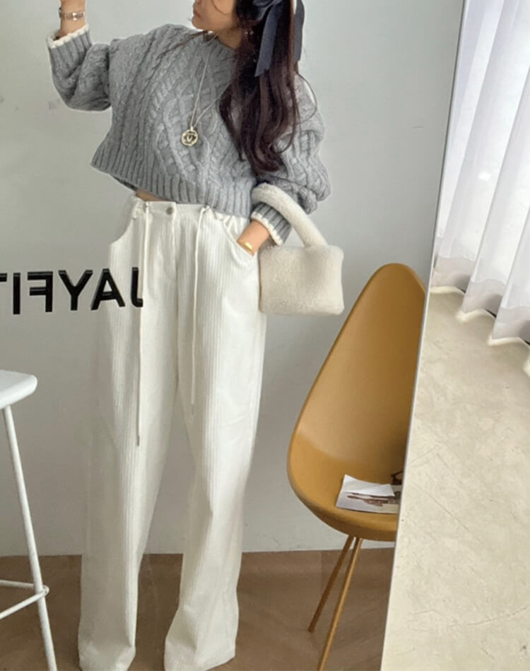 コーデュロイ ウエスト ドロスト ワイドパンツ